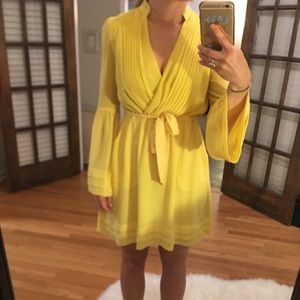 Yellow bell sleeve v neck dress